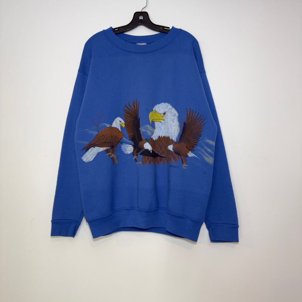 VINTAGE AMERICAN BALD EAGLE Blue Crew Neck Sweatshirt  Size XL